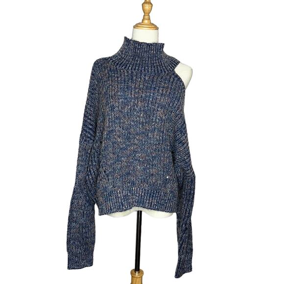 Lovers + Friends Chunky Knit Sweater Cold Shoulder Wool Blend Top Size Medium - Picture 4 of 11